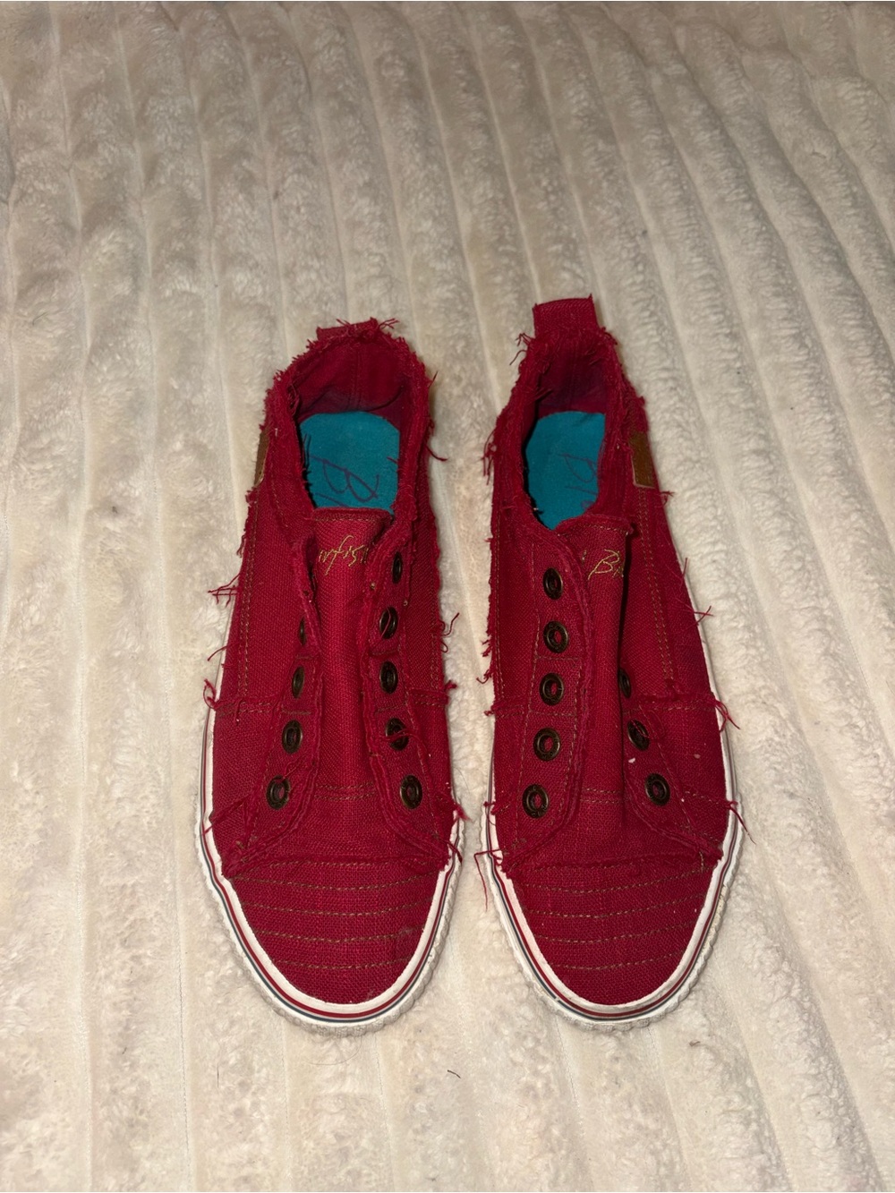 Blowfish Malibu Red Distressed High-Top Canvas Sneakers – Size 9.5